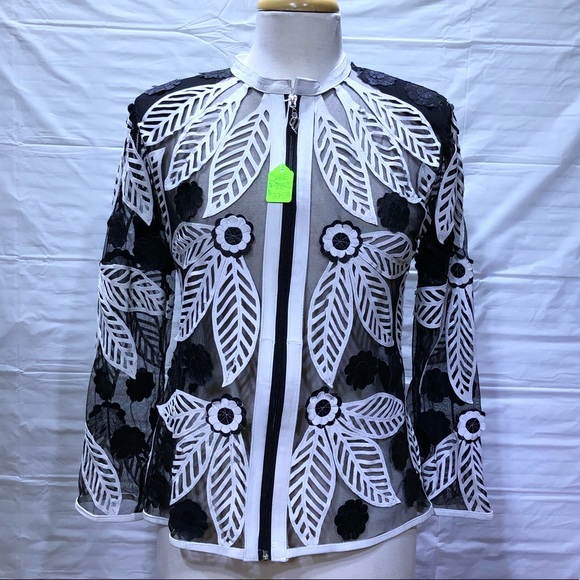 Black and white leather and mesh jacket - Picture 7 of 8